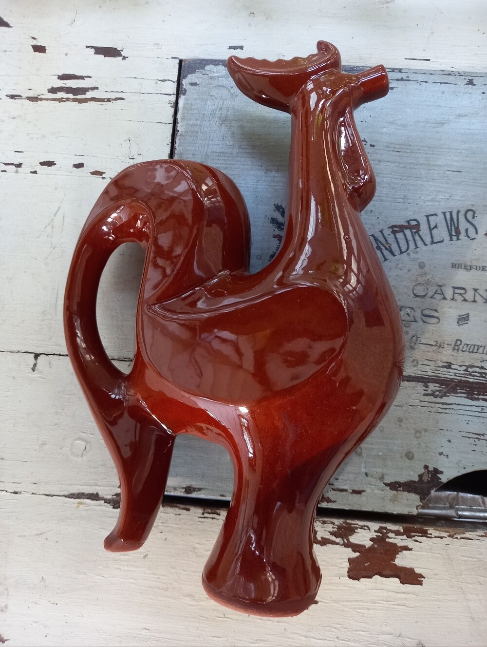 Glossy Red Ceramic Rooster Pitcher